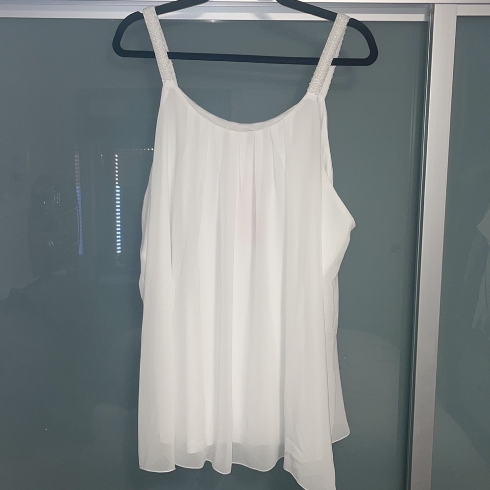 MANER Pleated Chiffon Tank Top with Beaded Strap